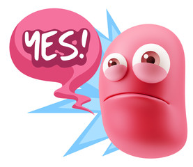 3d Illustration Sad Character Emoji Expression saying Yes with C