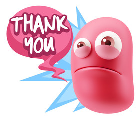 3d Illustration Sad Character Emoji Expression saying Thank You
