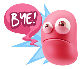 3d Illustration Sad Character Emoji Expression saying Bye with C