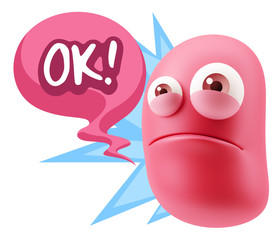 3d Illustration Sad Character Emoji Expression saying OK with Co