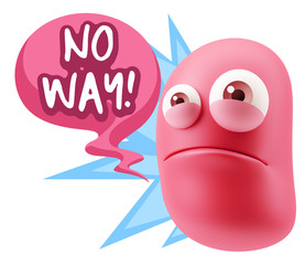 3d Illustration Sad Character Emoji Expression saying No Way wit