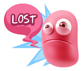 3d Illustration Sad Character Emoji Expression saying Lost with