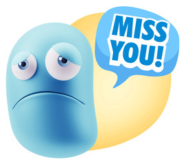 3d Illustration Sad Character Emoji Expression saying Miss You w