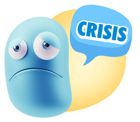 3d Illustration Sad Character Emoji Expression saying Crisis wit