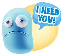 3d Illustration Sad Character Emoji Expression saying I Need you