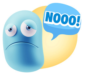 3d Illustration Sad Character Emoji Expression saying No with Co