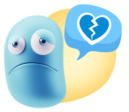 3d Illustration Sad Character Emoji Expression saying Broken Hea