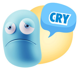 3d Illustration Sad Character Emoji Expression saying Cry with C