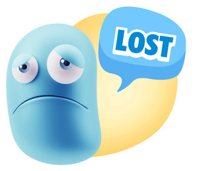 3d Illustration Sad Character Emoji Expression saying Lost with
