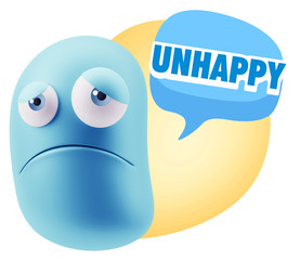 3d Illustration Sad Character Emoji Expression saying Unhappy wi