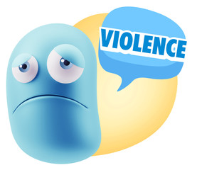3d Illustration Sad Character Emoji Expression saying Violence w