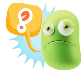 3d Illustration Sad Character Emoji Expression saying Question M