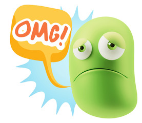 3d Illustration Sad Character Emoji Expression saying OMG with C