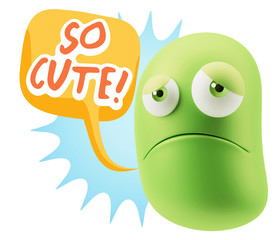 3d Illustration Sad Character Emoji Expression saying So Cute wi