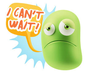 3d Illustration Sad Character Emoji Expression saying I Can't Wa