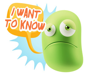 3d Illustration Sad Character Emoji Expression saying I Want to