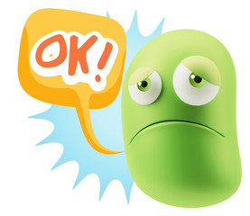 3d Illustration Sad Character Emoji Expression saying OK with Co