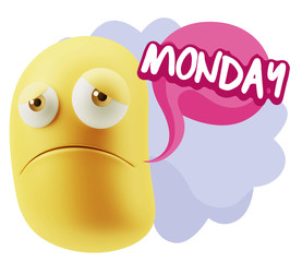 3d Illustration Sad Character Emoji Expression saying Monday wit