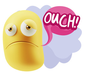 3d Illustration Sad Character Emoji Expression saying Ouch! with
