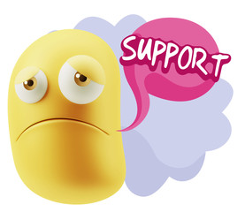 3d Illustration Sad Character Emoji Expression saying Support wi