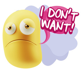 3d Illustration Sad Character Emoji Expression saying I Don't Wa
