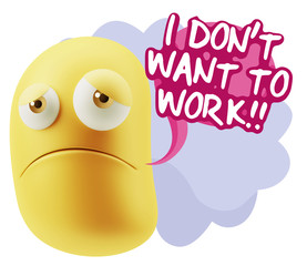 3d Illustration Sad Character Emoji Expression saying I Don't Wa