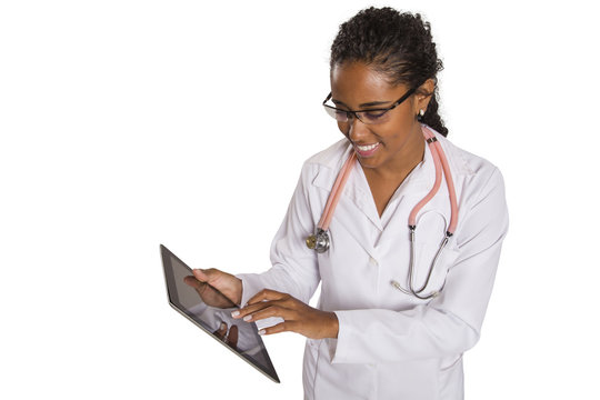 Beautiful Brazilian Black Female Doctor On White Background