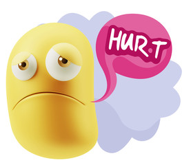3d Illustration Sad Character Emoji Expression saying Hurt with