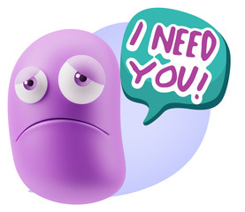 3d Illustration Sad Character Emoji Expression saying I Need you