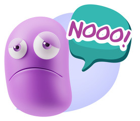 3d Illustration Sad Character Emoji Expression saying No with Co