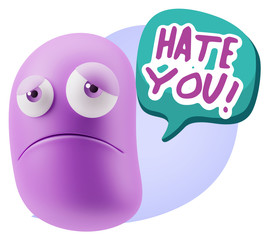 3d Illustration Sad Character Emoji Expression saying Hate You w