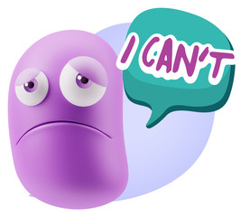 3d Illustration Sad Character Emoji Expression saying I Can't wi