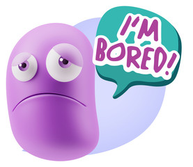 3d Illustration Sad Character Emoji Expression saying I'm Bored