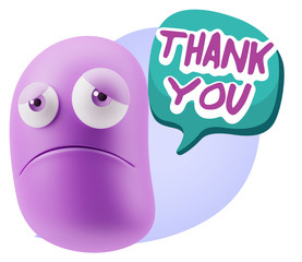 3d Illustration Sad Character Emoji Expression saying Thank You