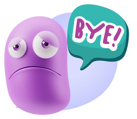 3d Illustration Sad Character Emoji Expression saying Bye with C