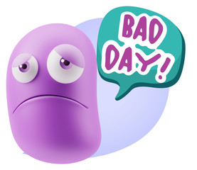 3d Illustration Sad Character Emoji Expression saying Bad Day wi