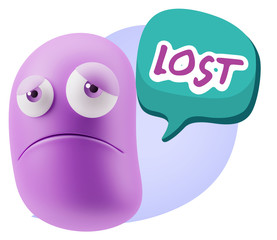 3d Illustration Sad Character Emoji Expression saying Lost with