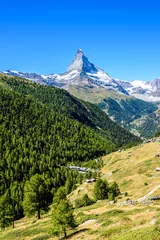 Poster Cervin Matterhorn - small village with houses in beautiful landscape of Zermatt, Switzerland