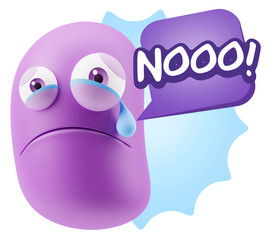3d Illustration Sad Character Emoji Expression saying No with Co