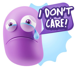 3d Illustration Sad Character Emoji Expression saying I Don't Ca