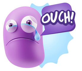 3d Illustration Sad Character Emoji Expression saying Ouch! with