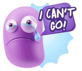 3d Illustration Sad Character Emoji Expression saying I Can't Go