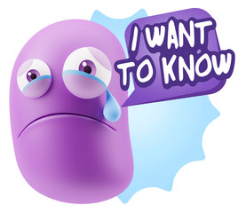 3d Illustration Sad Character Emoji Expression saying I Want to