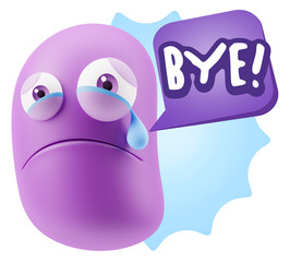3d Illustration Sad Character Emoji Expression saying Bye with C