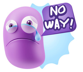 3d Illustration Sad Character Emoji Expression saying No Way wit