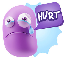 3d Illustration Sad Character Emoji Expression saying Hurt with