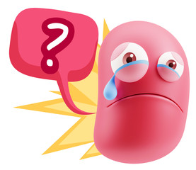 3d Illustration Sad Character Emoji Expression saying Question M