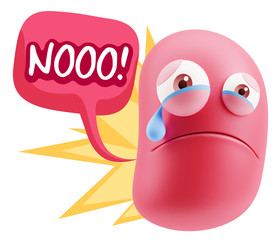 3d Illustration Sad Character Emoji Expression saying No with Co