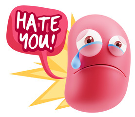 3d Illustration Sad Character Emoji Expression saying Hate You w