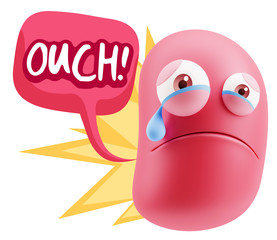 3d Illustration Sad Character Emoji Expression saying Ouch! with